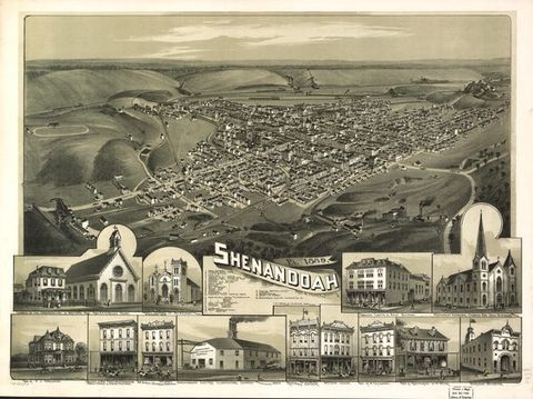 Bird's-Eye View of Shenandoah, 1889 (T. M. Fowler) (1889)