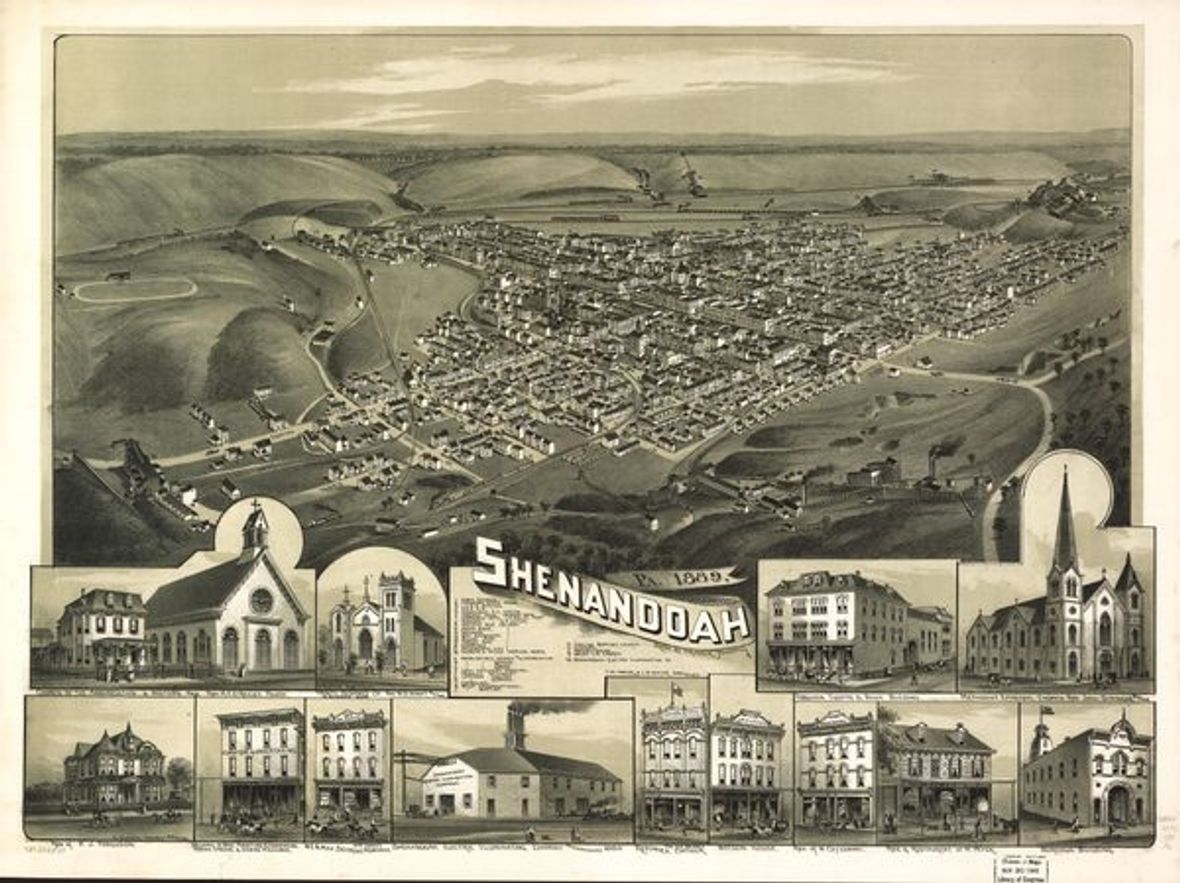 Bird's-Eye View of Shenandoah, 1889 (T. M. Fowler) (1889)