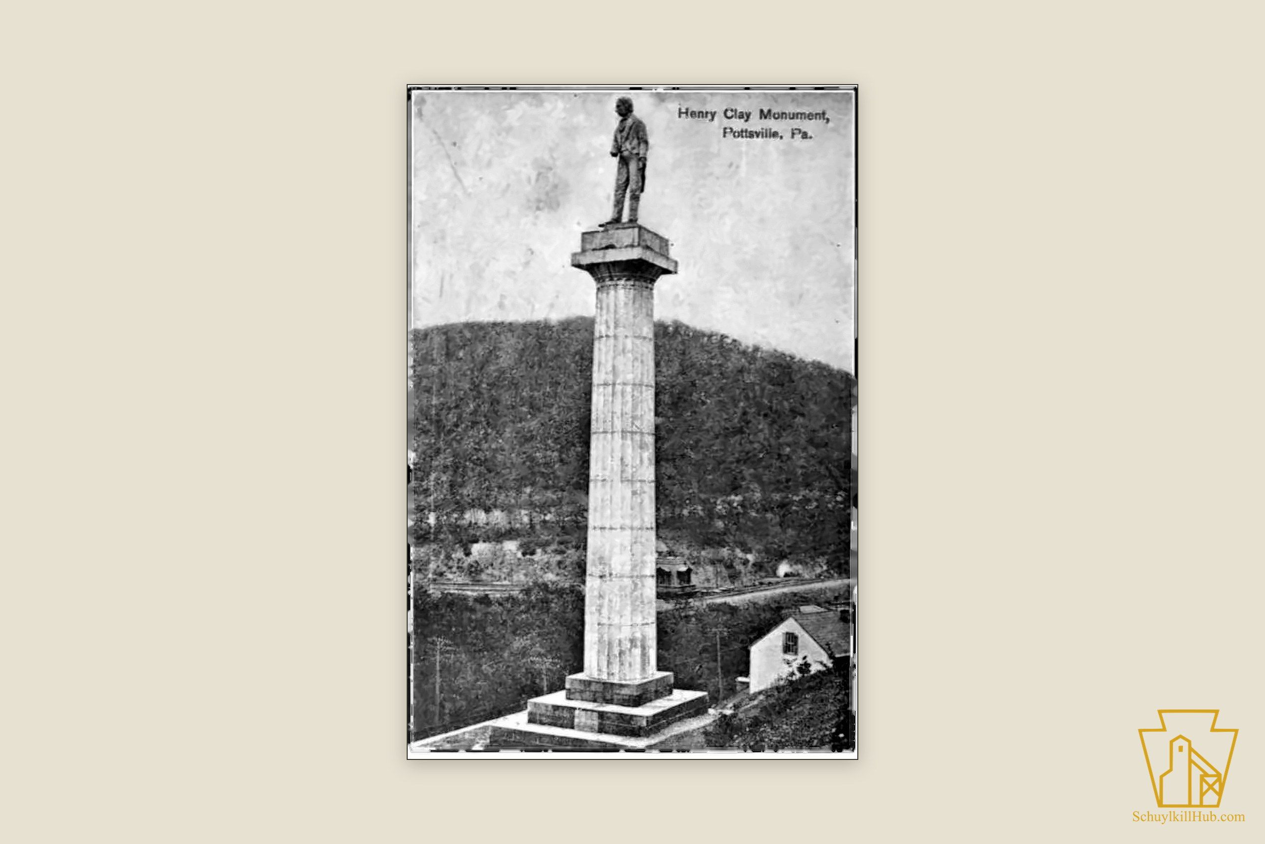 The Henry Clay Monument column on its hilltop above Pottsville.