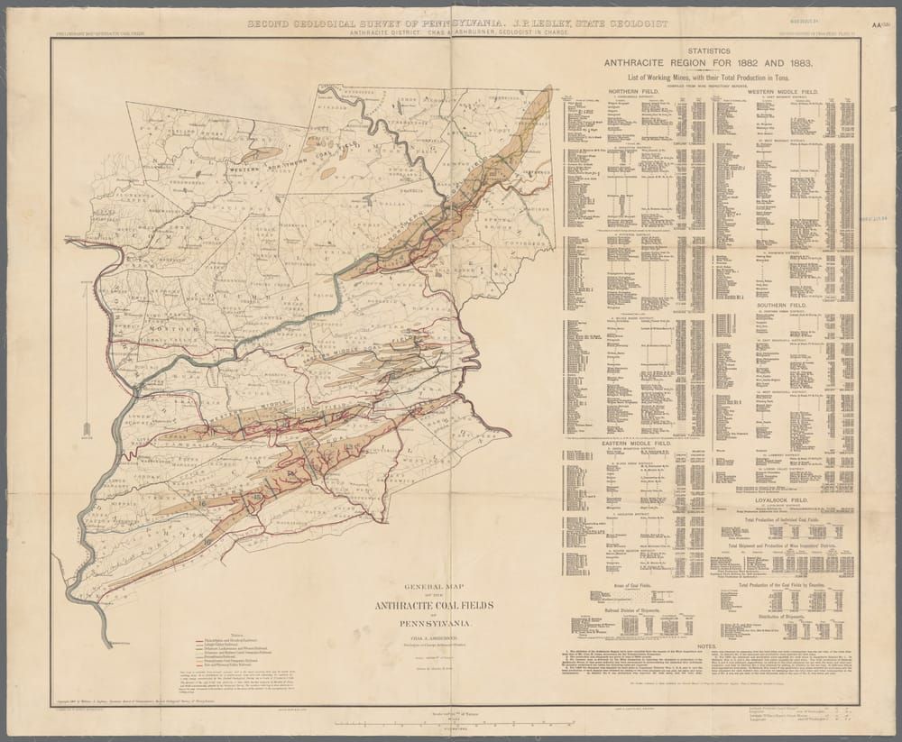 General Map of the Anthracite Coal Fields of Pennsylvania (Ashburner, 1884) (1884)