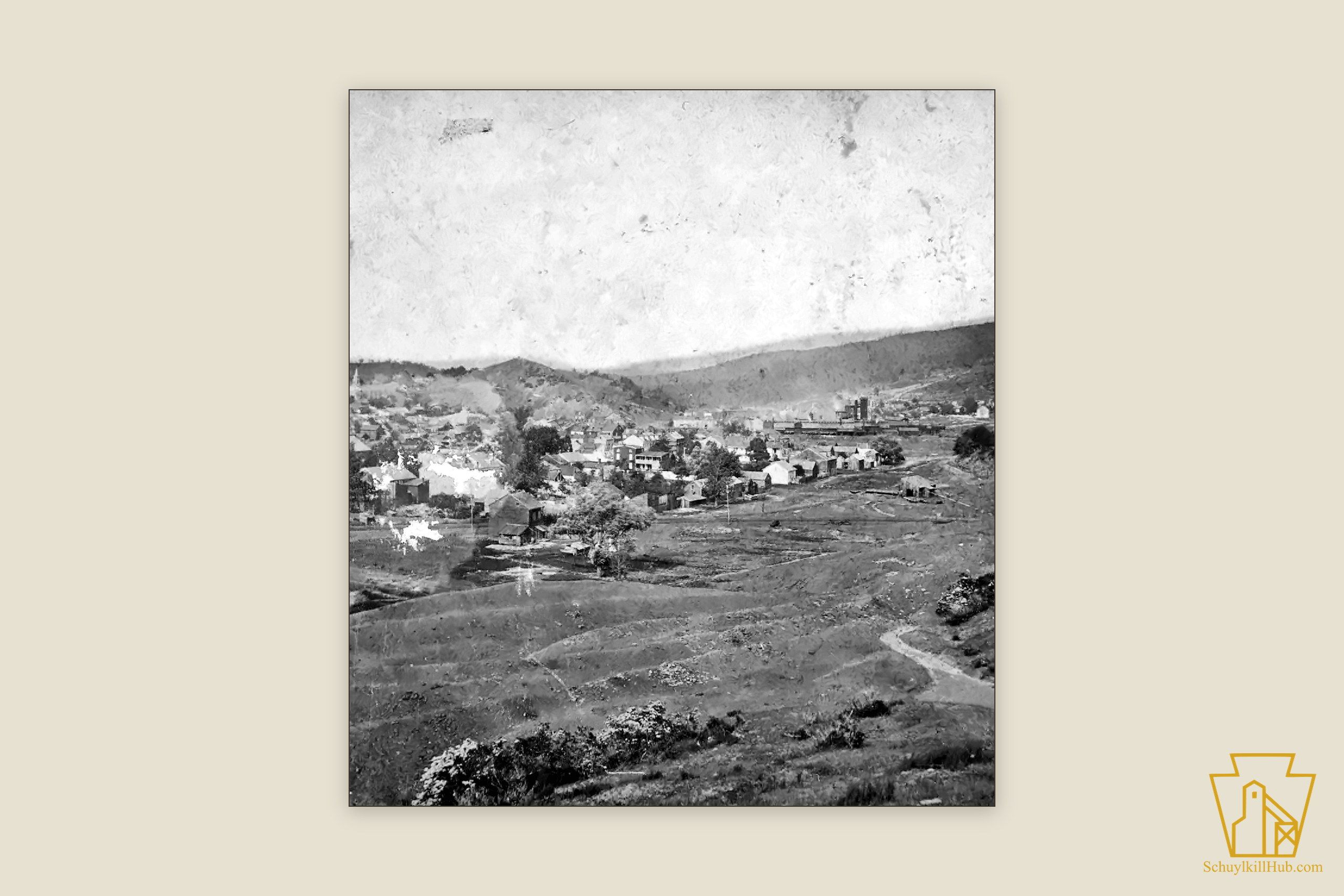 The borough of Port Carbon in its valley, seen from Laurel Hill — a stereograph frame.